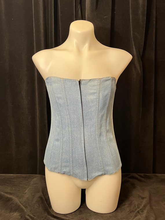 Vintage 90s stretch denim corset-34 - image 1