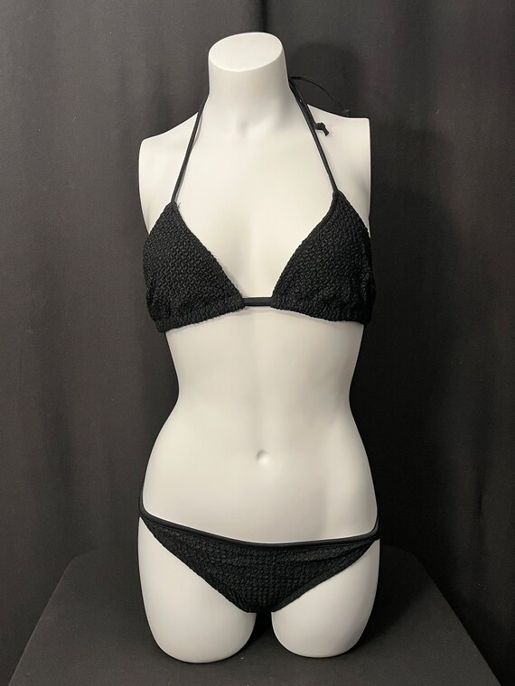 Vintage 1960s black waffle weave bikini- Small