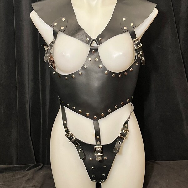 Faux Leather Open Bust Teddy