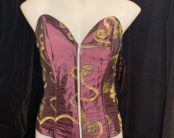 Vintage 90s plum and gold corset- 36 (waist)
