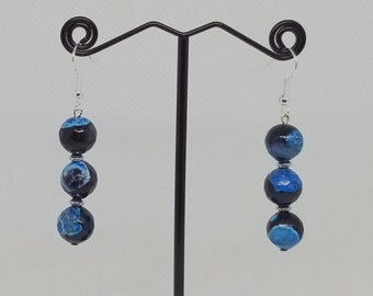 Blue fire agate earrings, with free gift wrapping and free shipping! These earrings will compliment the blues you have in your wardrobe!