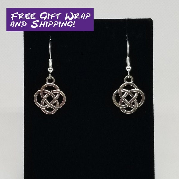 Beautiful silver Celtic knot earrings, with free gift wrapping and free shipping! These beauties go with everything! Hypoallergenic too!