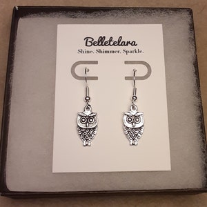 Delicate Silver Owl Earrings, Silver Drop Earrings, Silver Earrings, Silver Dangle Earrings, Dangle Earrings, French Hook, Hypoallergenic