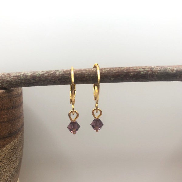 Amethyst Fairy Hoop Earrings | In Ear and Clip Ons Available, Different Metals Available | Simple, Dainty, Gemstone, Crystal Jewellery