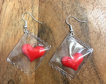 Heart Candy Charm Earrings | In Ear and Clip Ons Available | Love, Sweets, Unique, Valentines Jewellery