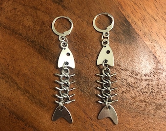 Fish Skeleton Large Charm Hoop Earrings | In Ear and Clip Ons Available | Skull, Halloween, Spooky, Goth, Edgy, Alternative Jewellery