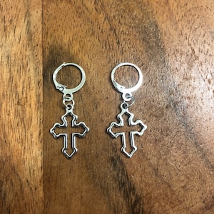 Medieval Cross Charm Hoop Earrings | In Ear and Clip Ons Available | Religious, Christianity, Goth, Edgy Jewellery