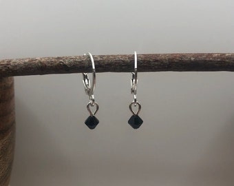 Black Fairy Hoop Earrings | In Ear and Clip Ons Available, Different Metals Available | Simple, Dainty, Gemstone, Crystal Jewellery