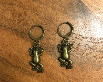 Bronze Frog Charm Hoop Earrings | Fairy, Fairycore, Goblincore, Cottagecore, Frogs, Mushrooms, Ren Faire, Fantasy, Witch, Pagan Jewellery