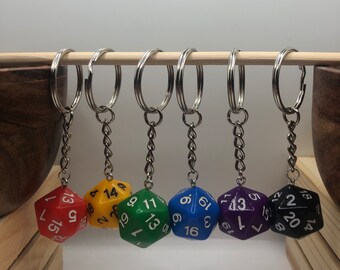 Colourful D20 Keyrings [Solid] | Nerd, Fantasy, Dungeons and Dragons, DnD, Dice, Gaming Accessories