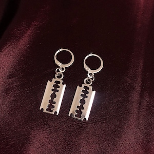 Razor Blade Charm Hoop Earring | In Ear and Clip Ons Available