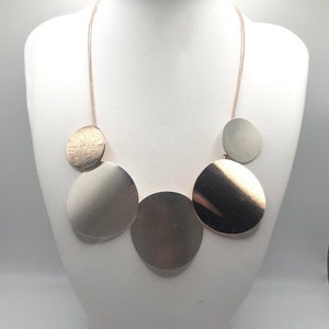 Rose Gold and Silver Curved Coin Vintage Necklace