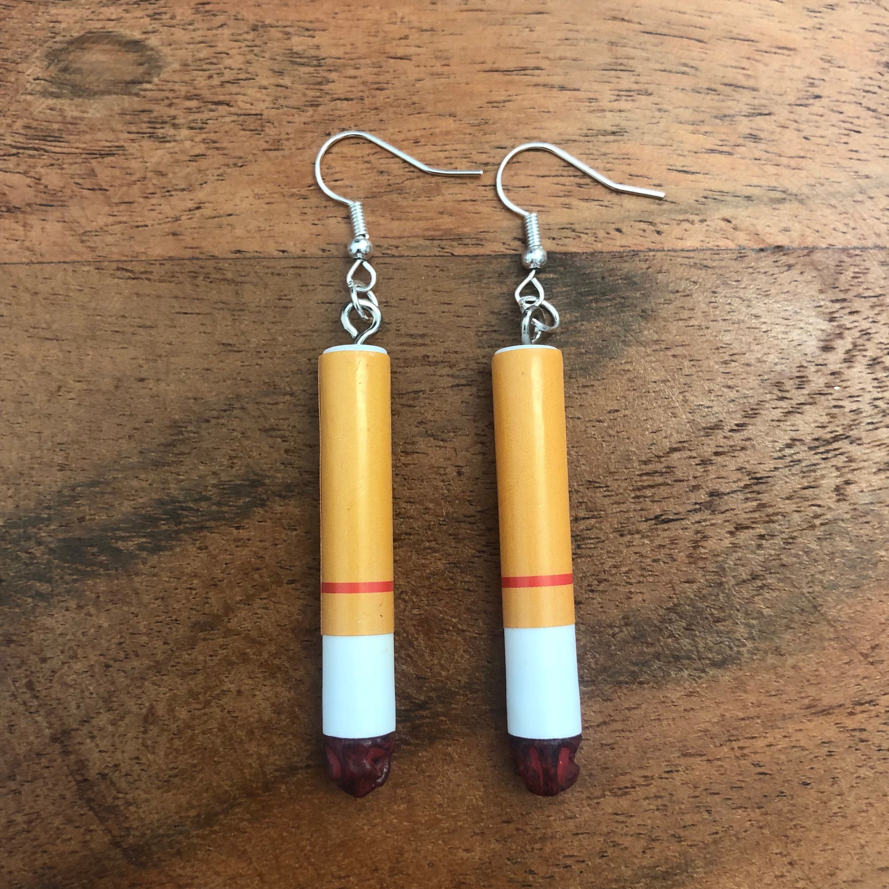cigarette pack earrings Burnt Cigarette Earrings | In Ear and Clip Ons Available