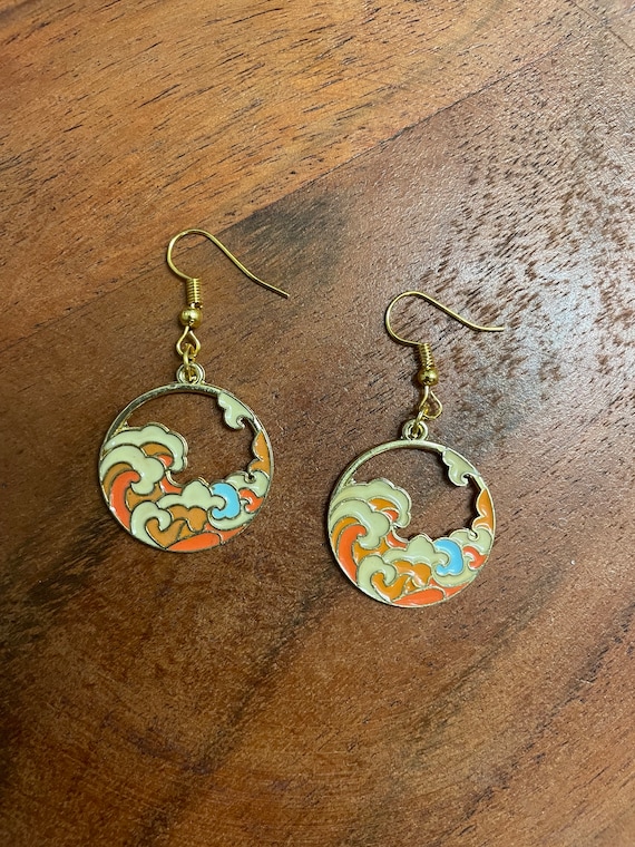 Orange Wave Painting Charm Earrings | in Ear and Clip Ons