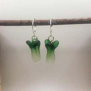 Bok Choy Glass Earrings | In Ear and Clip Ons Available, Different Metals Available | Nature, Vegetable, Asia, Unique Jewellery