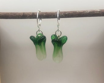 Bok Choy Glass Earrings | In Ear and Clip Ons Available, Different Metals Available | Nature, Vegetable, Asia, Unique Jewellery