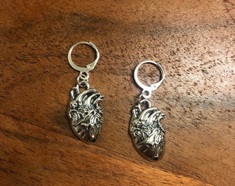 Anatomical Heart Charm Hoop Earrings | In Ear and Clip Ons Available | Halloween, Goth, Creepy, Alternative, Unique, Statement Jewellery