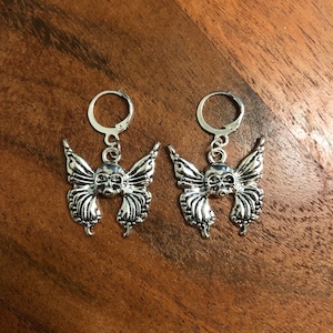 Skull Butterfly Charm Hoop Earrings | In Ear and Clip Ons Available | y2k, Skeleton, Halloween, Spooky, Goth, Edgy, Alternative Jewellery