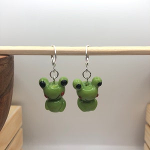 Frog Glass Earrings | In Ear and Clip Ons Available | Fairy, Fairycore, Goblin, Nature, Toad, Mushroom, Whimsical, Witch Jewellery