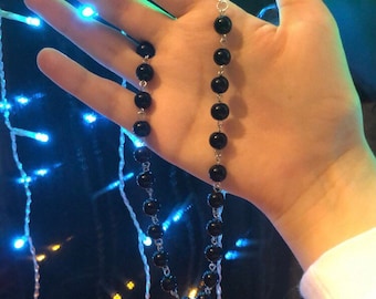 Black Rosary Style Necklace | Beaded Chain, Goth, Grunge, Alternative, Fairycore, Cottagecore Jewellery