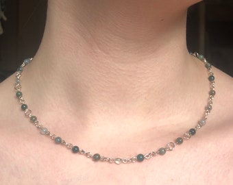 Moss Agate Fairy Necklace | Beaded Chain, Crystals, Grunge, Alternative, Fairycore, Witch, Healing Jewellery