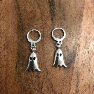 Ghost Charm Hoop Earring | In Ear and Clip-Ons Available | Halloween, Paranormal, Goth, Emo, Scary, Horror