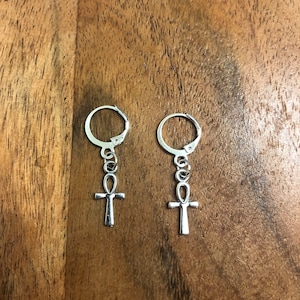Ankh Charm Hoop Earrings | In Ear and Clip Ons Available | Spiritual, Protection, Ancient Egyptian, Witch Jewellery