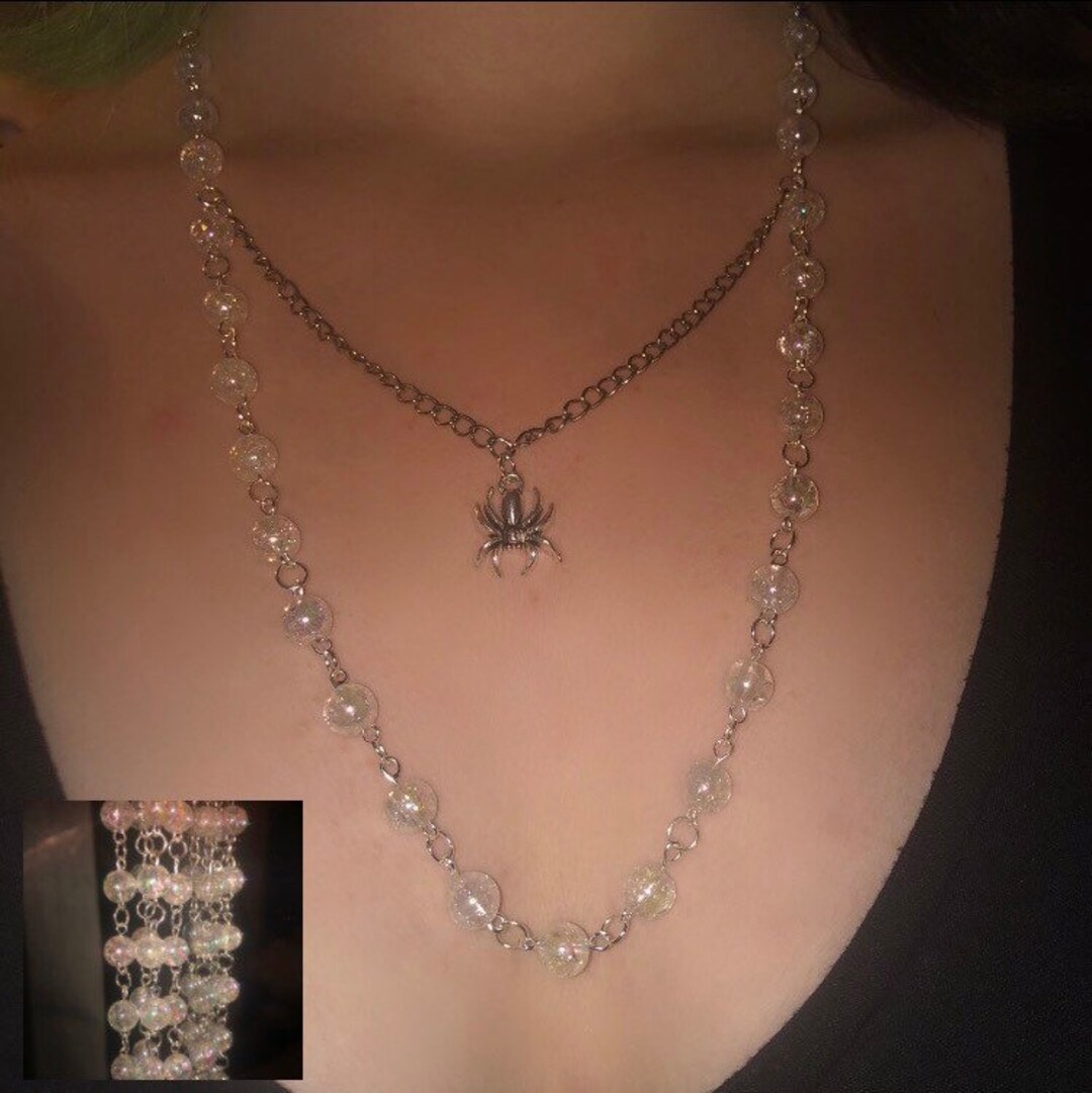 Iridescent Spider Rosary Necklace Etsy