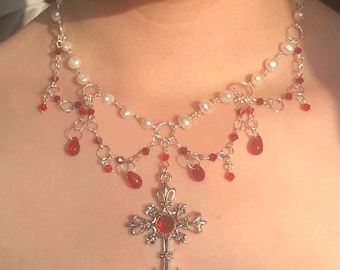Vampires Kiss Necklace | Beaded Chain, Goth, Grunge, Alternative, Fairycore, Cottagecore Jewellery