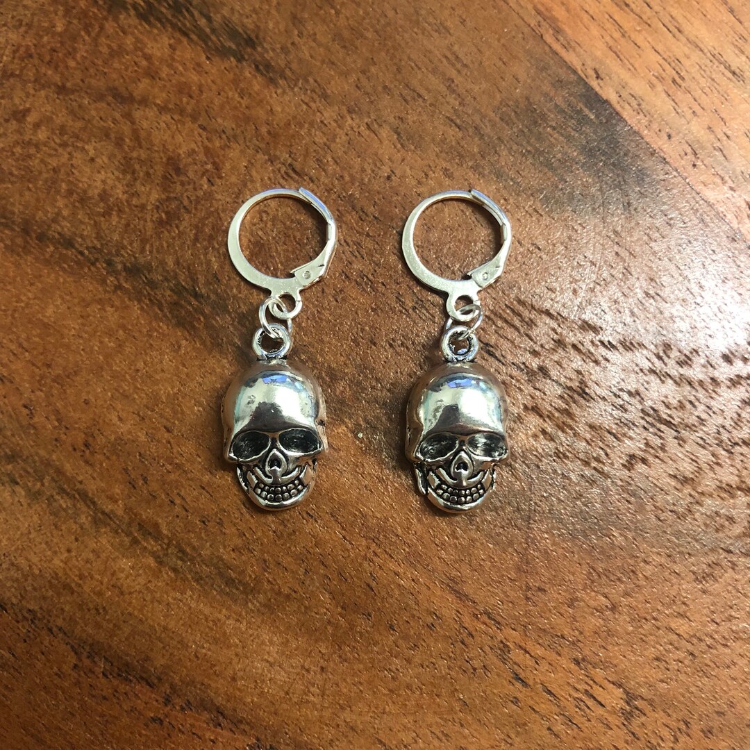 Orecchini Di Borchie Di Teschio Rotto D'argento Per Gli Uomini - 3D Gothic Rock Studs For Guys - Guys Orecchins - Sterling Silver Skull Orecchini - Taglia M 468A2 - Italia - Foto 4