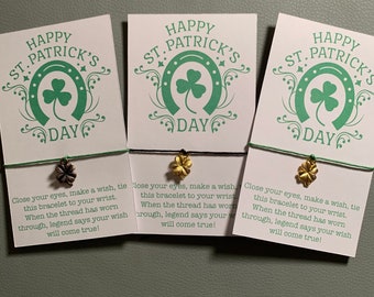 Irish Blessing Wish Bracelet- St. Patrick’s Day- Irish Luck- Shamrock- Miss you- Clover - Leprechaun- Green  - Pinch me- Friendship