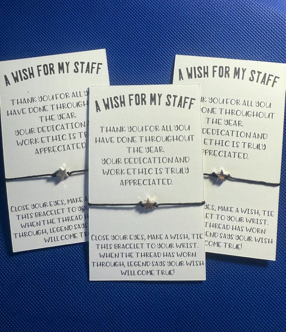 Wish Bracelets for Staff Appreciation – Bulk Employee Gifts, Thank You Favor, Charm Cord Bracelets, Personalized Message Card, Ready to Gift