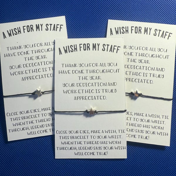 Wish Bracelets for Staff Appreciation – Bulk Employee Gifts, Thank You Favor, Charm Cord Bracelets, Personalized Message Card, Ready to Gift