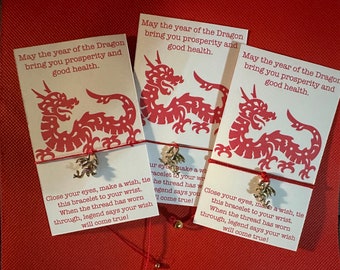 Año nuevo chino - 2024 año del Dragón- pulsera de deseo- para la buena suerte- pulsera de hilo rojo- regalo - regalo de sobre rojo