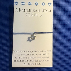 Happy Hanukkah Wish Bracelet – Star of David Charm, Jewish Holiday Gift, Personalized Hanukkah Favor, Tie-On Wax Cord Bracelet