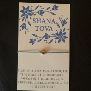 Shana Tova Wish Bracelet – Rosh Hashanah Gift, Jewish Holiday Favor, Wax Cord Tie-On Bracelet with Star Charm, Personalized Gift