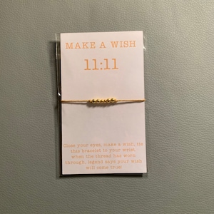 Pulsera de los deseos hecha a mano: regalo personalizado, cordón encerado con cuentas, tarjeta personalizada, lista para regalar en bolsa de celofán.