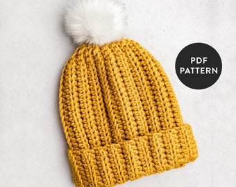 Patrón fácil de gorro de canalé a crochet (para principiantes) (patrón en PDF)