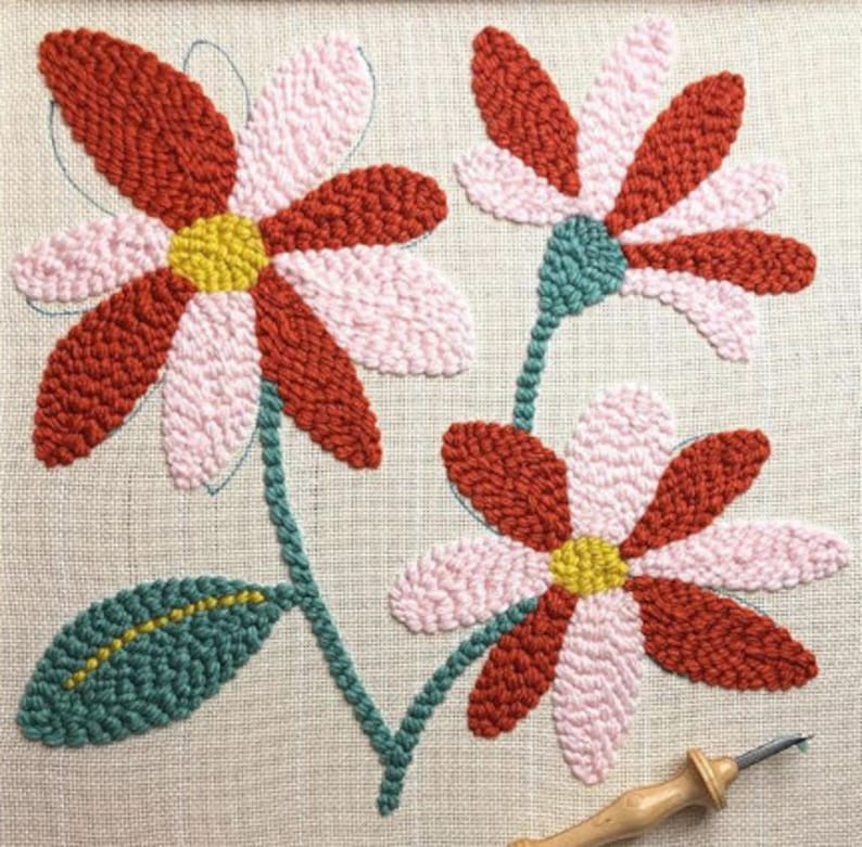 Punch Needle Pattern for Flower Embroidered Pillow Instant Etsy Australia