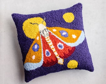 Moonlit Moth Punch Needle Embroidery Pillow Pattern - Instant Download Printable PDF