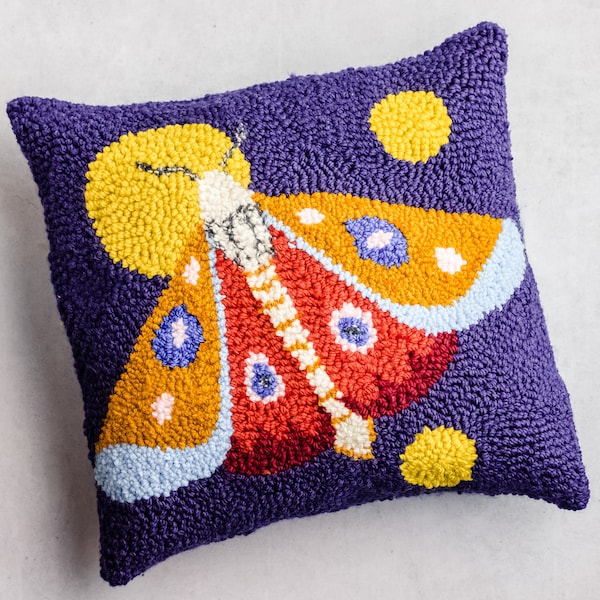 Moonlit Moth Punch Needle Embroidery Pillow Pattern - Instant Download Printable PDF