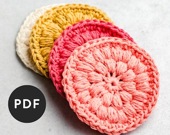Crochet Pattern - Cotton Face Scrubbies - Eco-Friendly Reusable Cotton Puff Stitch Facial Cloth - Easy Pattern for Beginners and Craft Fairs