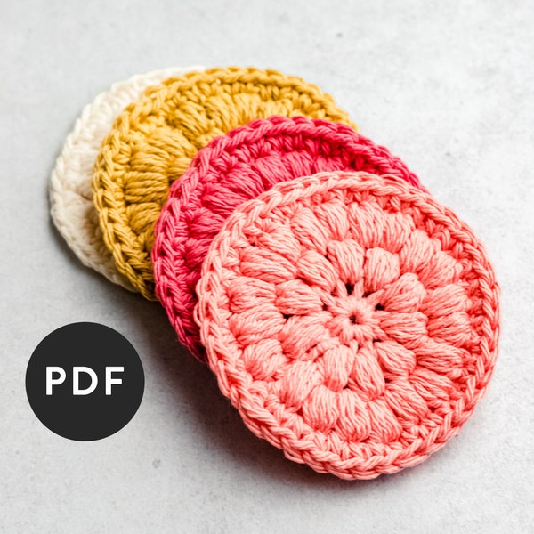 Crochet Pattern - Cotton Face Scrubbies - Eco-Friendly Reusable Cotton Puff Stitch Facial Cloth - Easy Pattern for Beginners and Craft Fairs