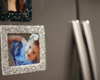 Cadre photo magnétique en strass avec aimant, cadeau unique argenté noir bling pour maman soeur elle, décoration glam pour bureau avec réfrigérateur 4 x 6 5 x 7