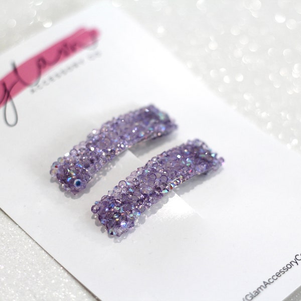 Lilac lavender light Purple snap clips, rhinestone crystal rock sparkly, girl’s kids toddler woman’s hair accessory set spring summer trendy