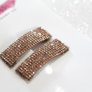 Rose gold rhinestone hair clip, crystal rock barrette sparkly snap clip, for girl kids toddler woman bling accessory fall, stocking stuffer