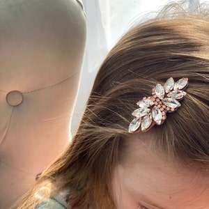 Silver or Rose gold - diamond crystal rhinestone rock sparkly snap clip-bridal-girl’s kids toddler woman’s hair comb accessory bling wedding