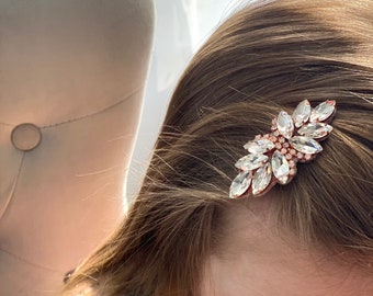 Silver or Rose gold - diamond crystal rhinestone rock sparkly snap clip-bridal-girl’s kids toddler woman’s hair comb accessory bling wedding