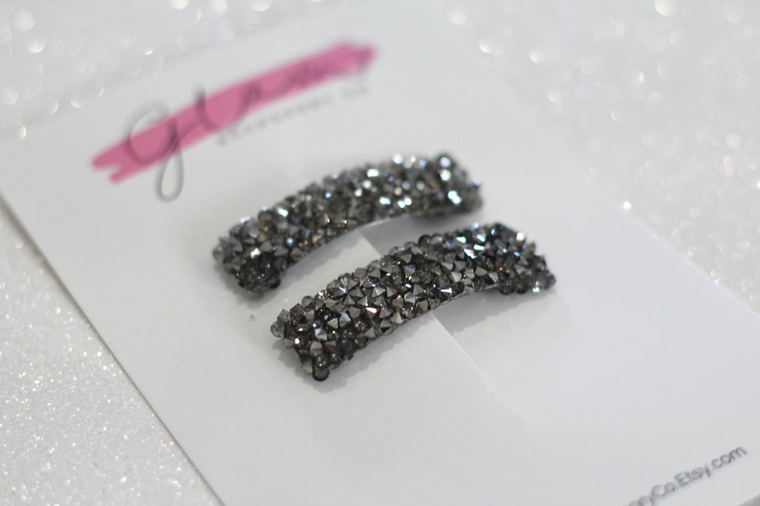 Dark Gray Silver Gunmetal Rhinestone Crystal Rock Sparkly Snap Clip ...