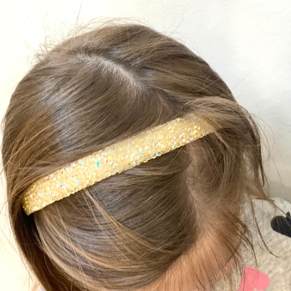 Light yellow gold rhinestone crystal bling rock sparkly thin headband, ladies/girls/toddler hair accessory head piece headwear, Easter 2024